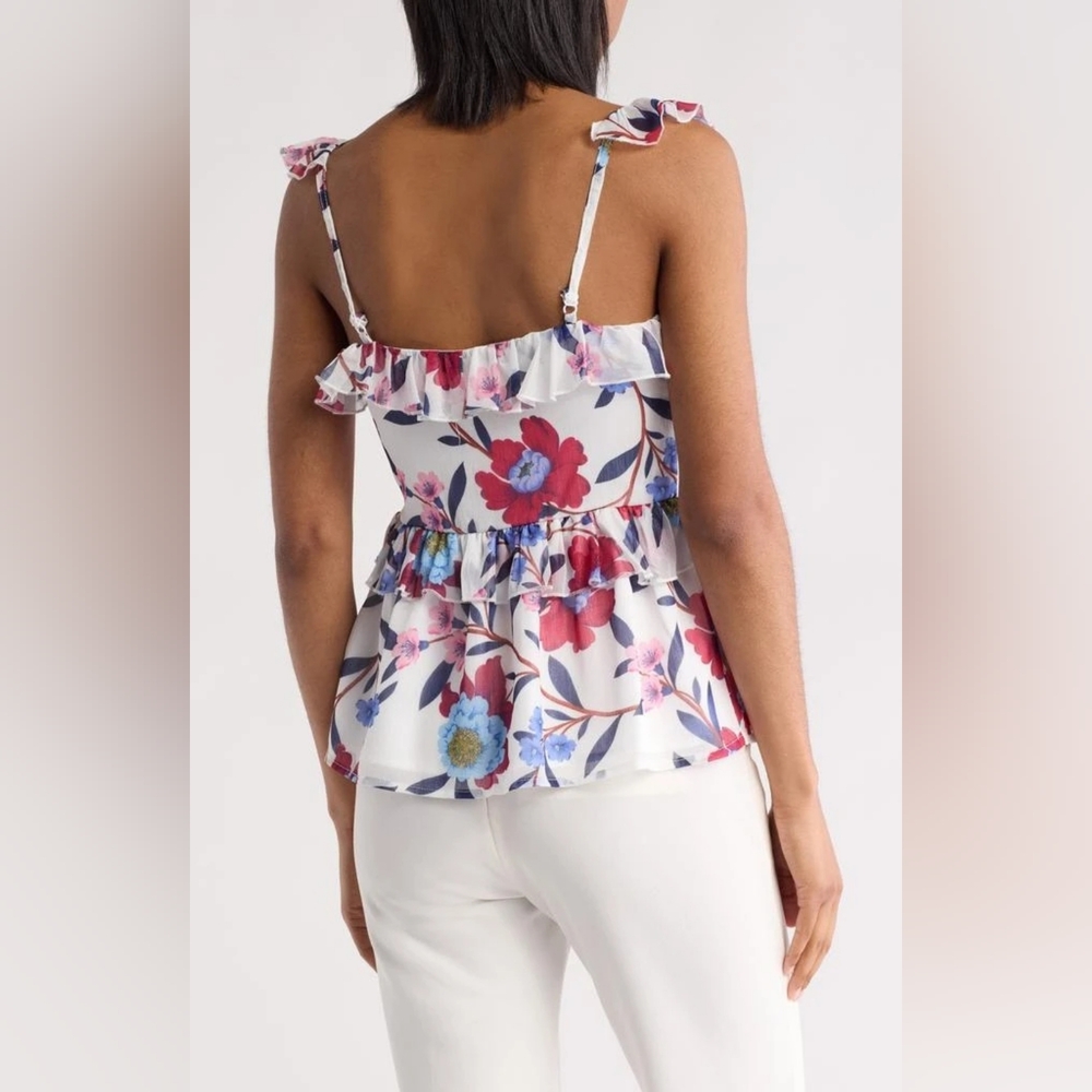 French Connection Aden Bai Lurex Cami Top Cerise Size 6 Red, Blue, White - Picture 3 of 11